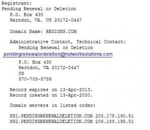 Regions Bank Pending Delete