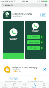 Google Allo app search results app store