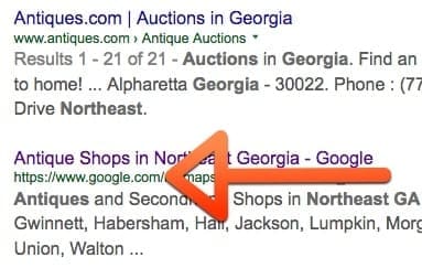 Google.com showing in search results