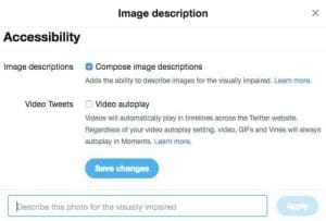 Turn Twitter image descriptions on