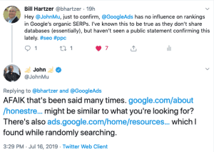 Tweet by John Mueller
