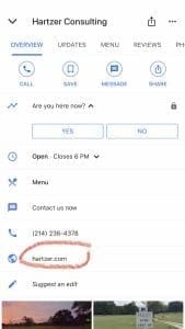 google my business google maps app website url