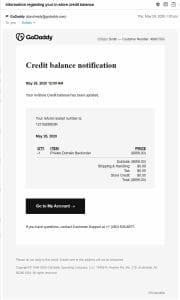 GoDaddy credit error email
