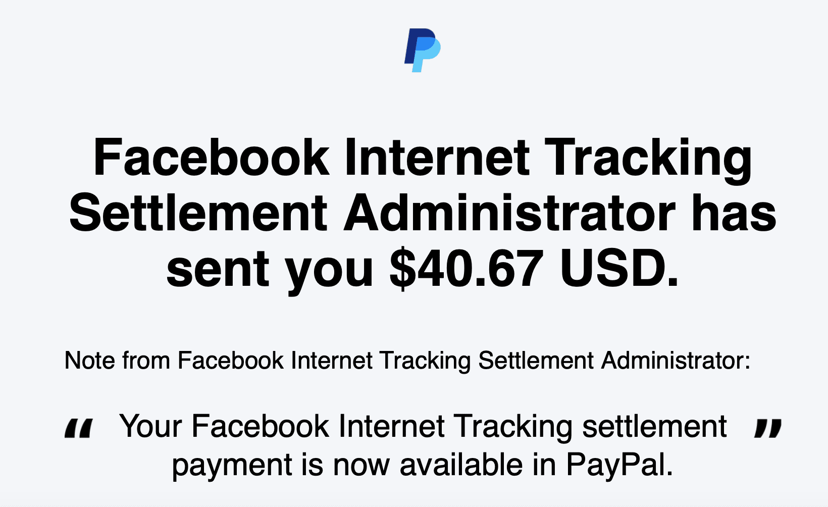 PayPal Facebook Internet Tracking Settlement payment
