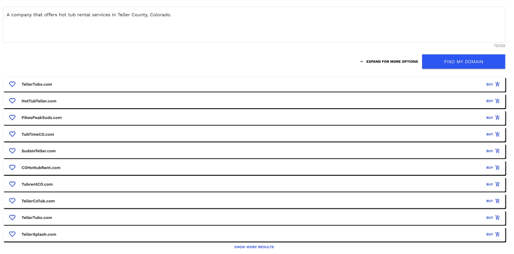 AI Domain Name Generator example 2