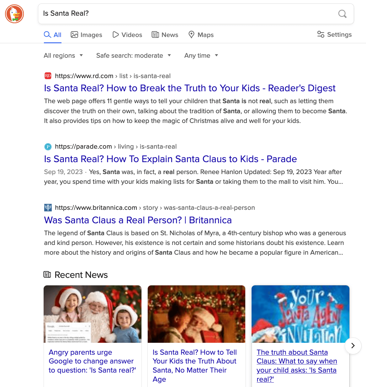 Is Santa Real at Duck Duck Go