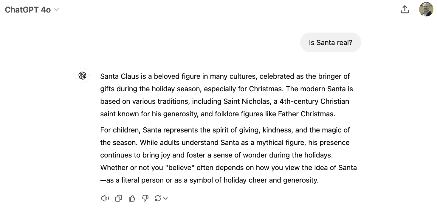 Chatgpt is santa real