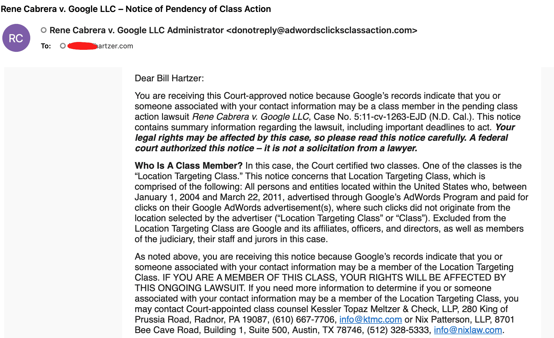Rene Cabrera v. Google LLC