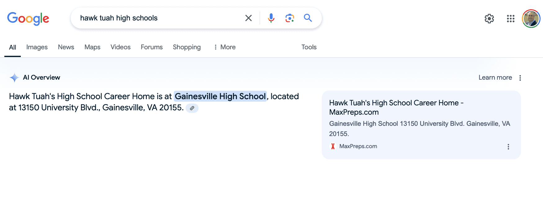 Hawk Tuah high schools google ai overviews