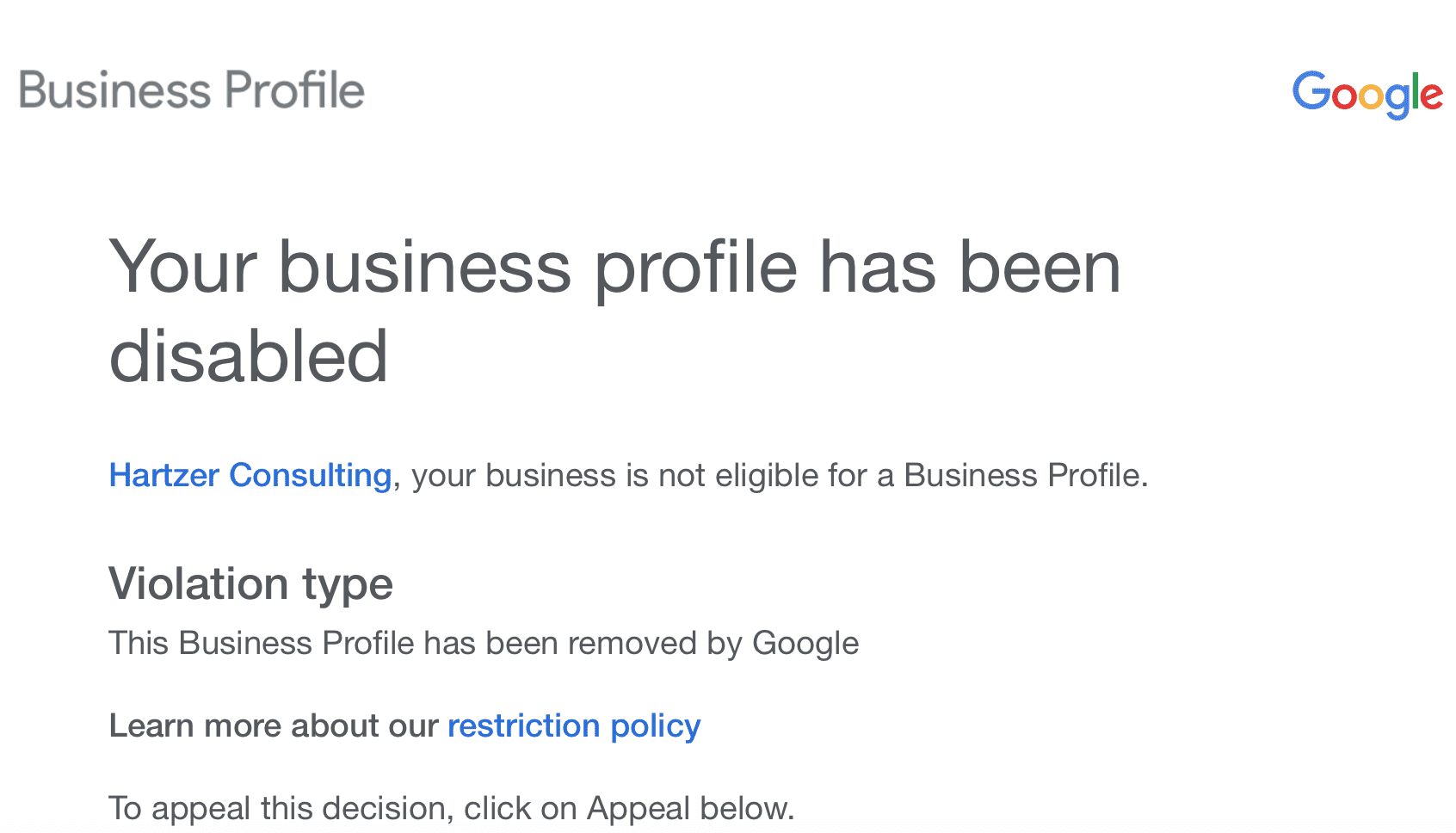 GBP profile removed