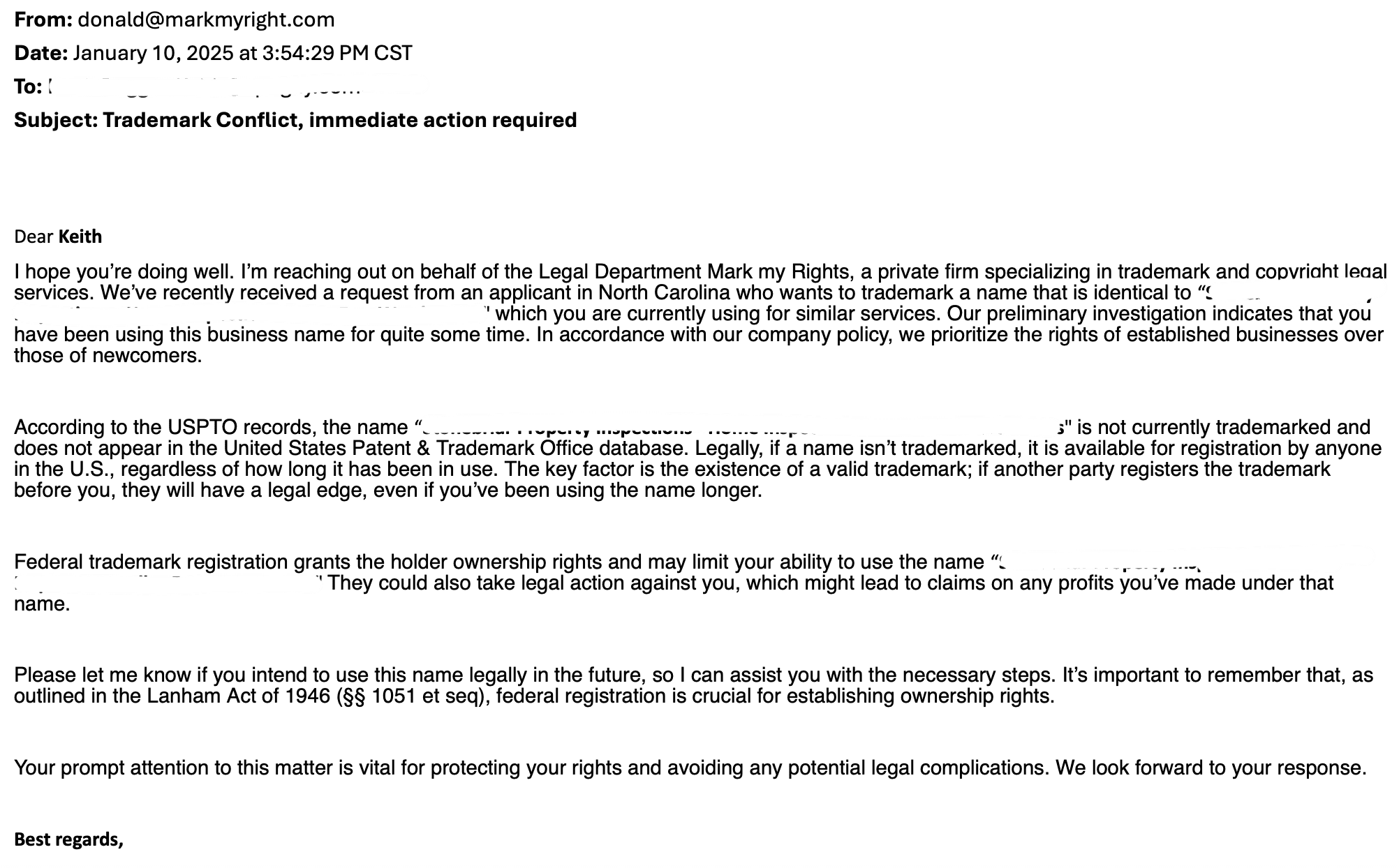 Donald R Joseph, Mark My Right email