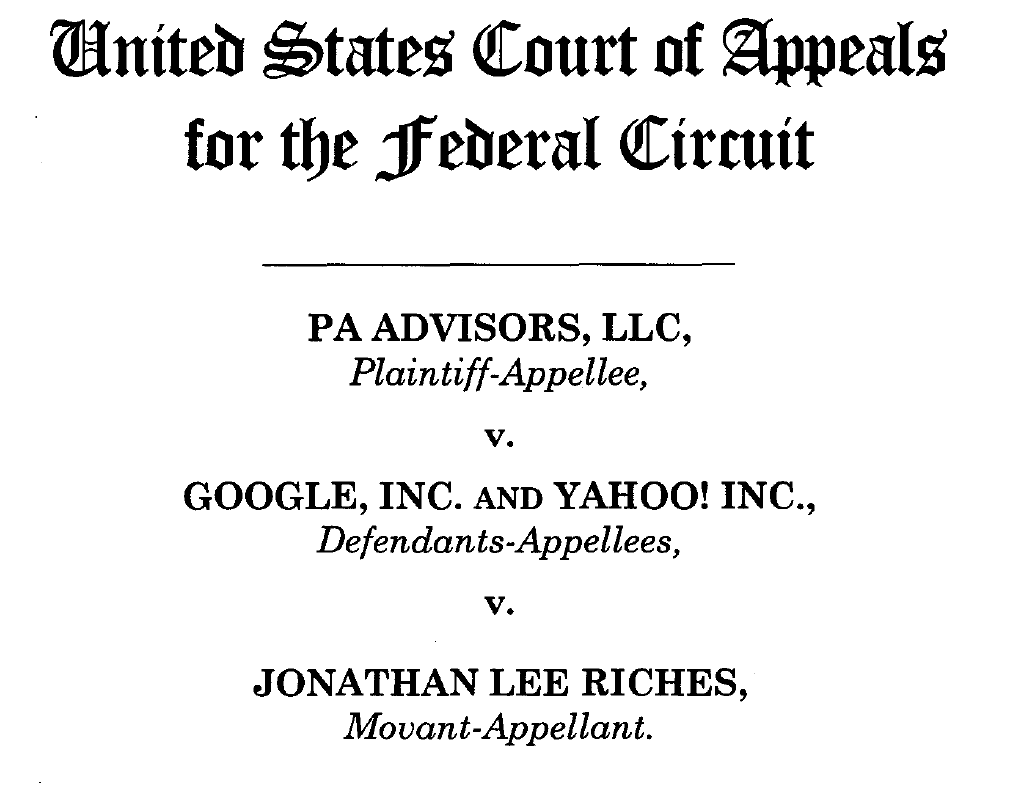 US Appeals PA Advisors vs Google Yahoo Jonathan Lee Riches