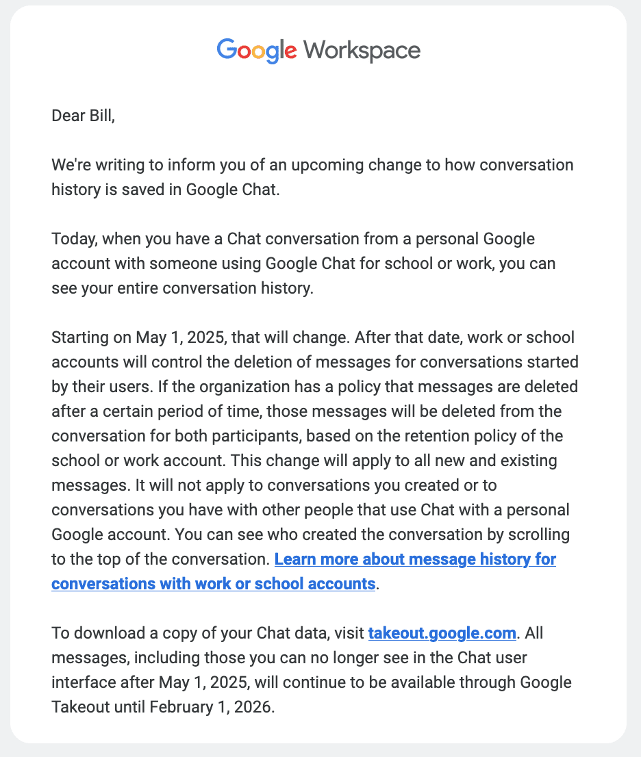 Google Chat changing May 1st