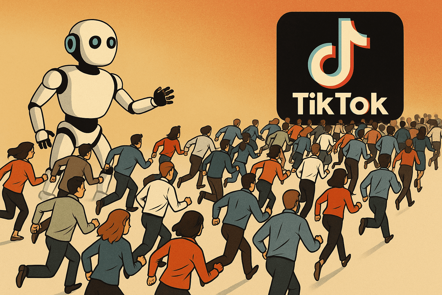 crowd running from AI and going to TIkTok