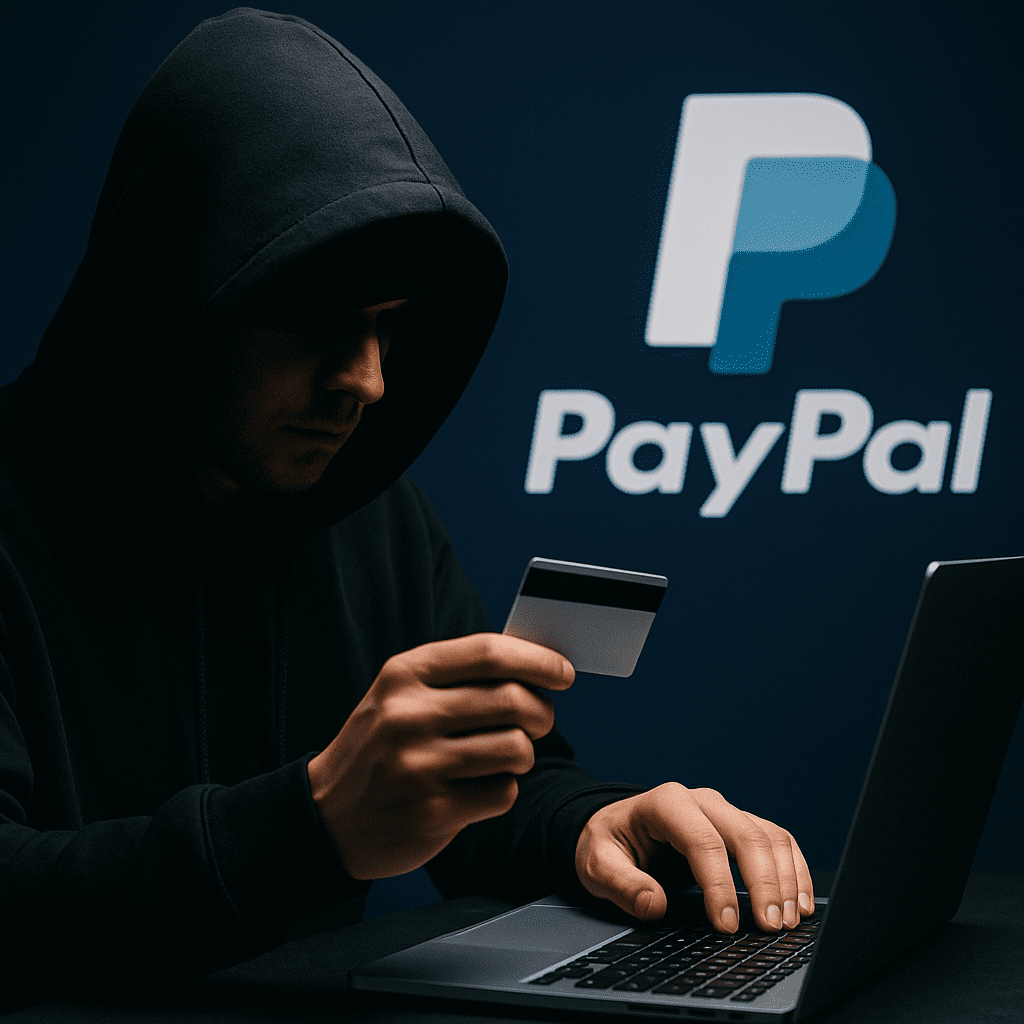 fraudster with credit card and paypal