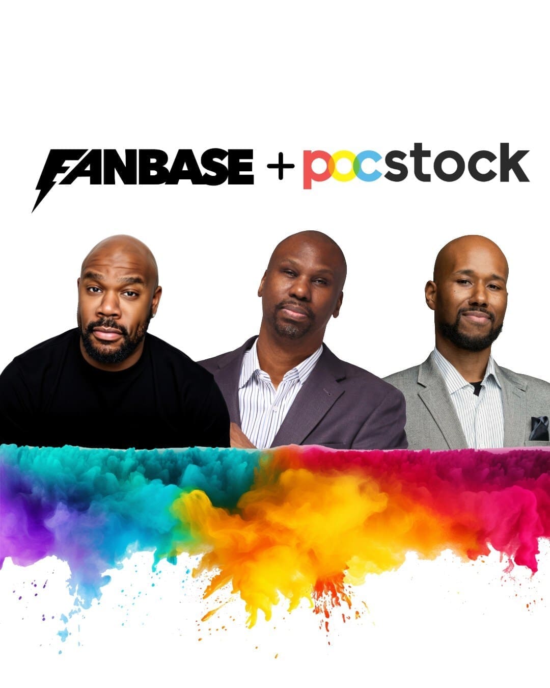 Fanbase and pocstock join forces to ensure creators get paid for the AI training of their content. Pictured: Isaac Hayes III, Steve Jones, and DeSean Brown, Chief Relationship Officer.