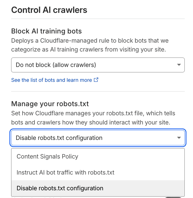 Cloudflare setting creates robots.txt file without permission