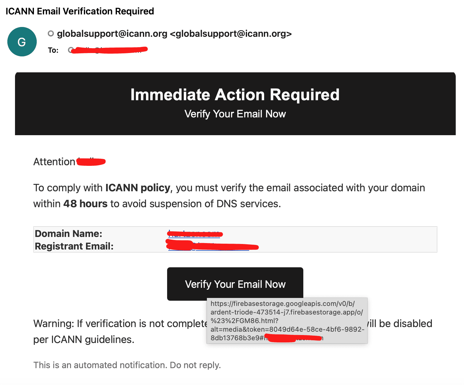 ICANN phishing email