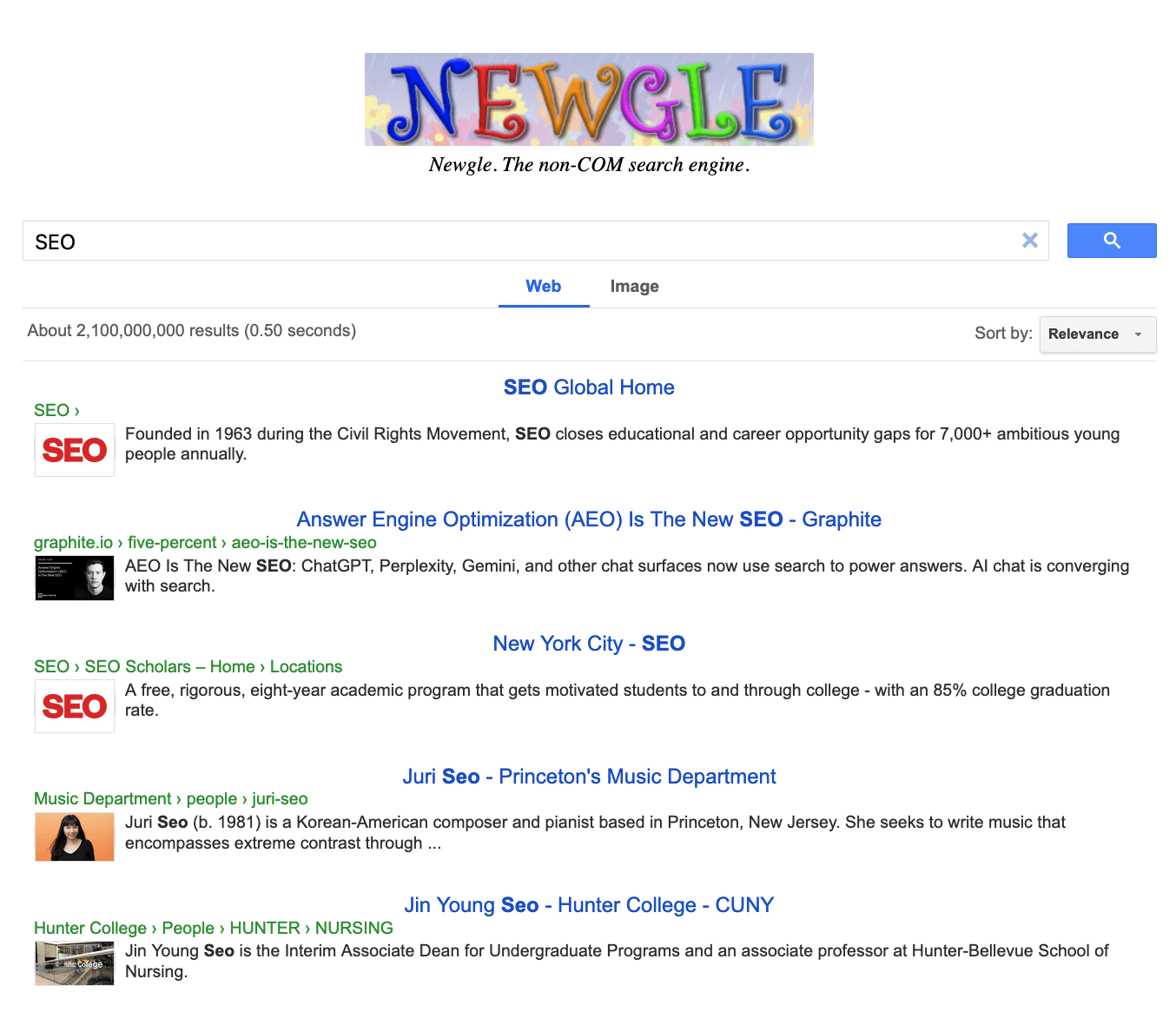 newgle search engine results for "SEO"